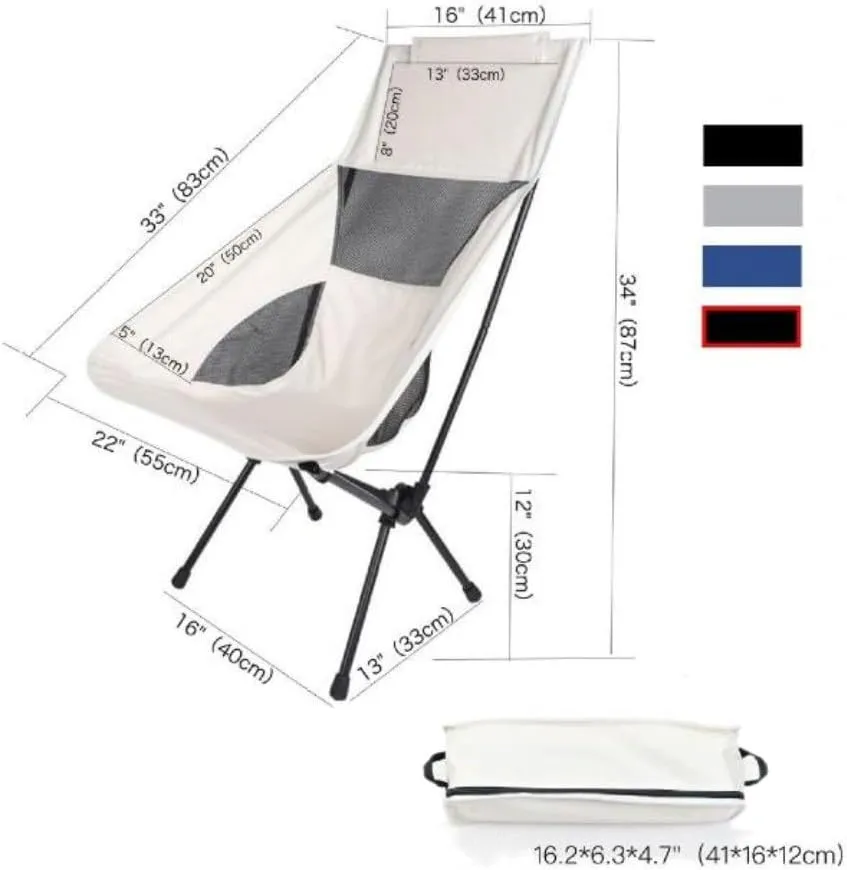 , High Back Camping Chair, Lightweight Portable Camping Chairs with Headrest and Bag, Suitable for Outdoor Backpacking Hiking Fishing Travel Picnic