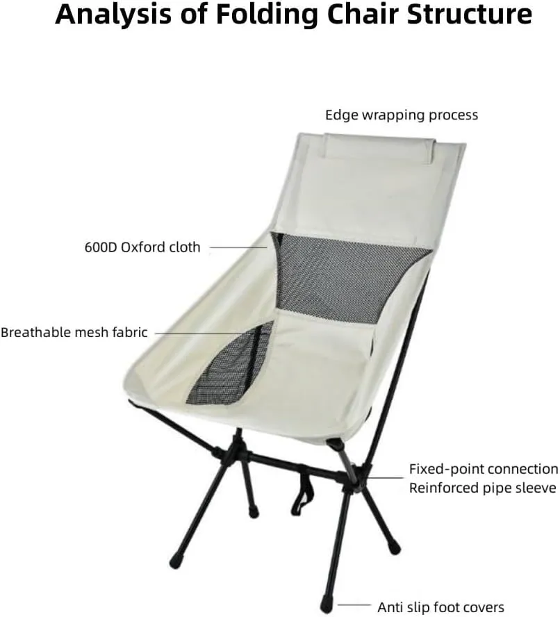 , High Back Camping Chair, Lightweight Portable Camping Chairs with Headrest and Bag, Suitable for Outdoor Backpacking Hiking Fishing Travel Picnic