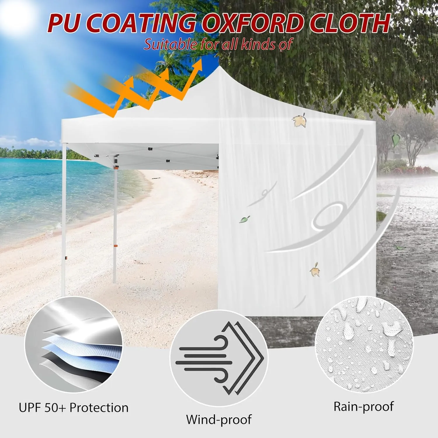 10 * 10FT Pop-Up Canopy Tent,Easy Pop Up Canopy Tent with Sidewalls,Outdoor Portable Shelter with 3 Sidewalls, Windows, Wheeled Bag for Outdoor use-White
