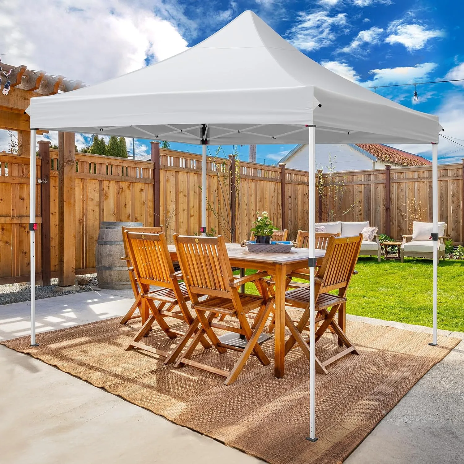 10'x10' Outdoor Canopy Gazebo with UV-Resistant Waterproof Silver Coating & Rolling Carry Bag - Portable Pop Up Shelter for Patio, Camping, Backyard, Lawn (White)