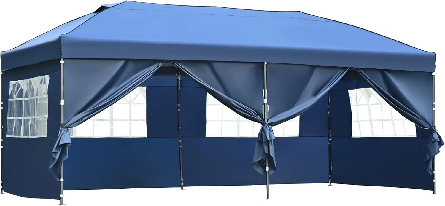 10x20 Pop Up Canopy with Sidewalls, Outdoor Canopy Tent Heavy Duty for Backyard, Wedding Party Tent for Parties with Wheeled Bag (Navy)