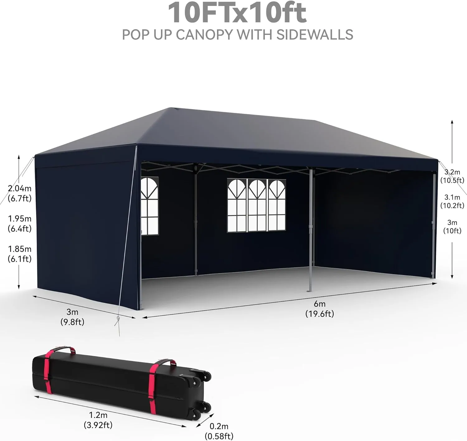 10x20 Pop Up Tent, Commercial Heavy Duty Canopy Tent with 4 Sidewalls, Wheeled Bag, Easy Set-Up Waterproof Outdoor Party Tents Event Tent for Wedding Backyard Garden