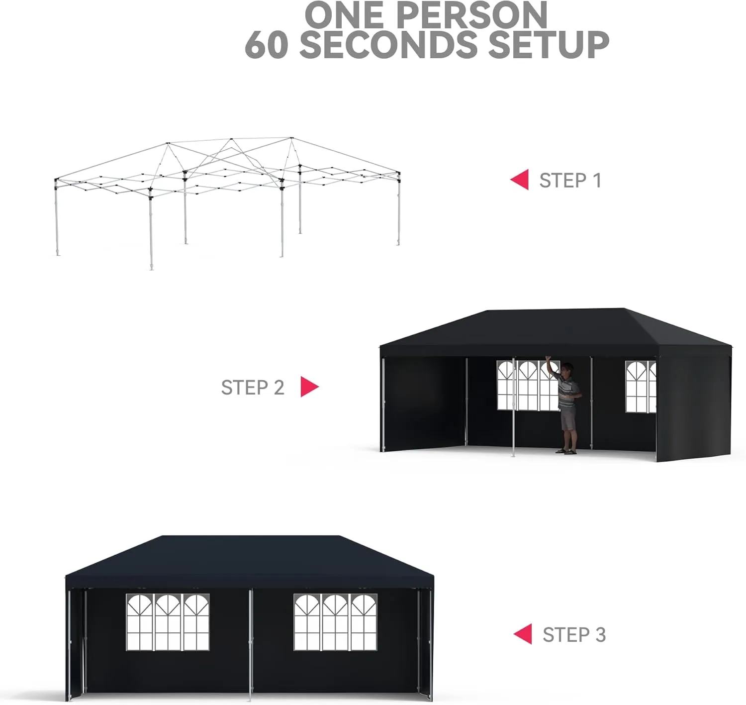 10x20 Pop Up Tent, Commercial Heavy Duty Canopy Tent with 4 Sidewalls, Wheeled Bag, Easy Set-Up Waterproof Outdoor Party Tents Event Tent for Wedding Backyard Garden