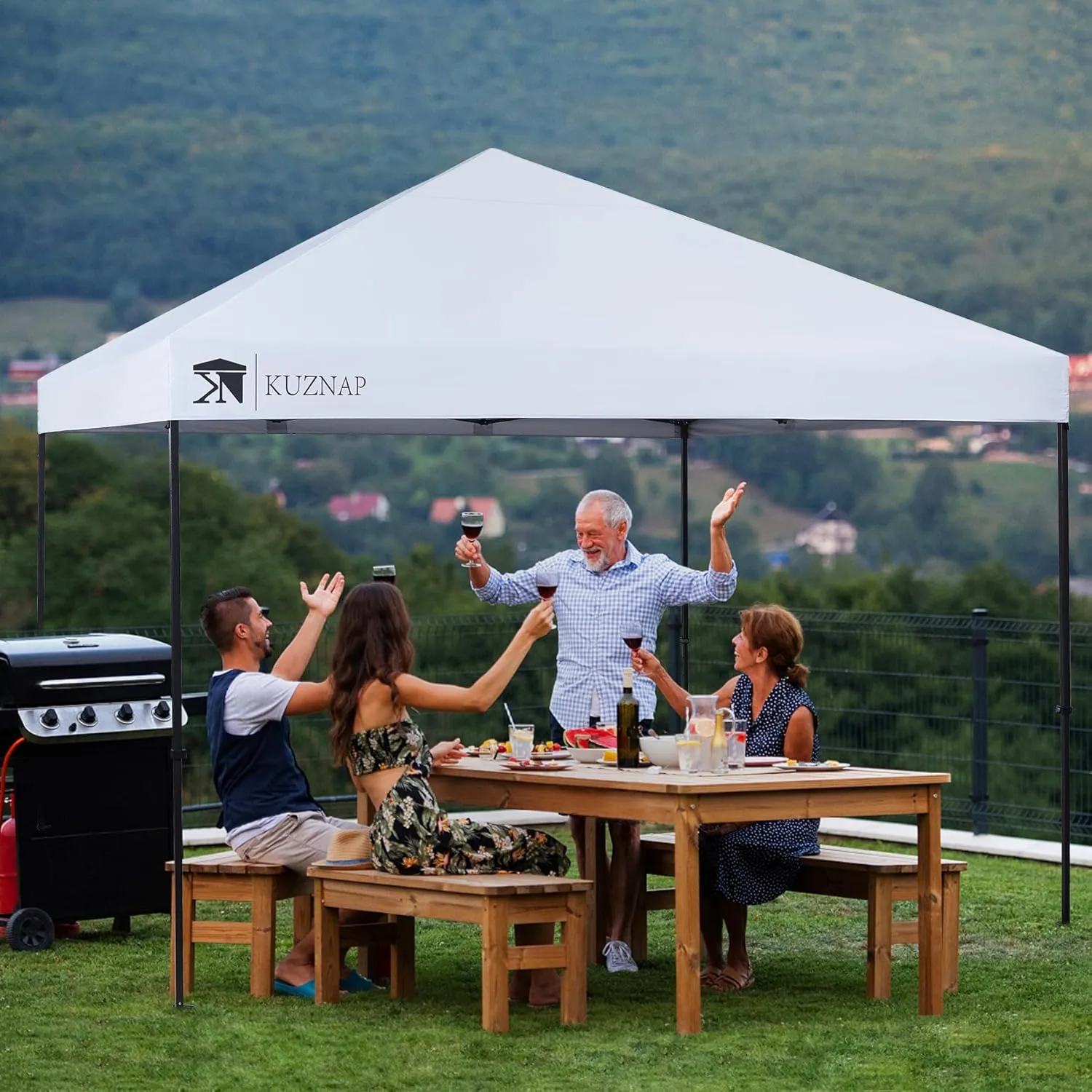 12’x12’ Pop up Canopy Tent Patented EZ Set up Instant Outdoor Canopy with Wheeled Carry Bag Bonus 4 Weight Sandbags, 8 Stakes and 4 Ropes，White