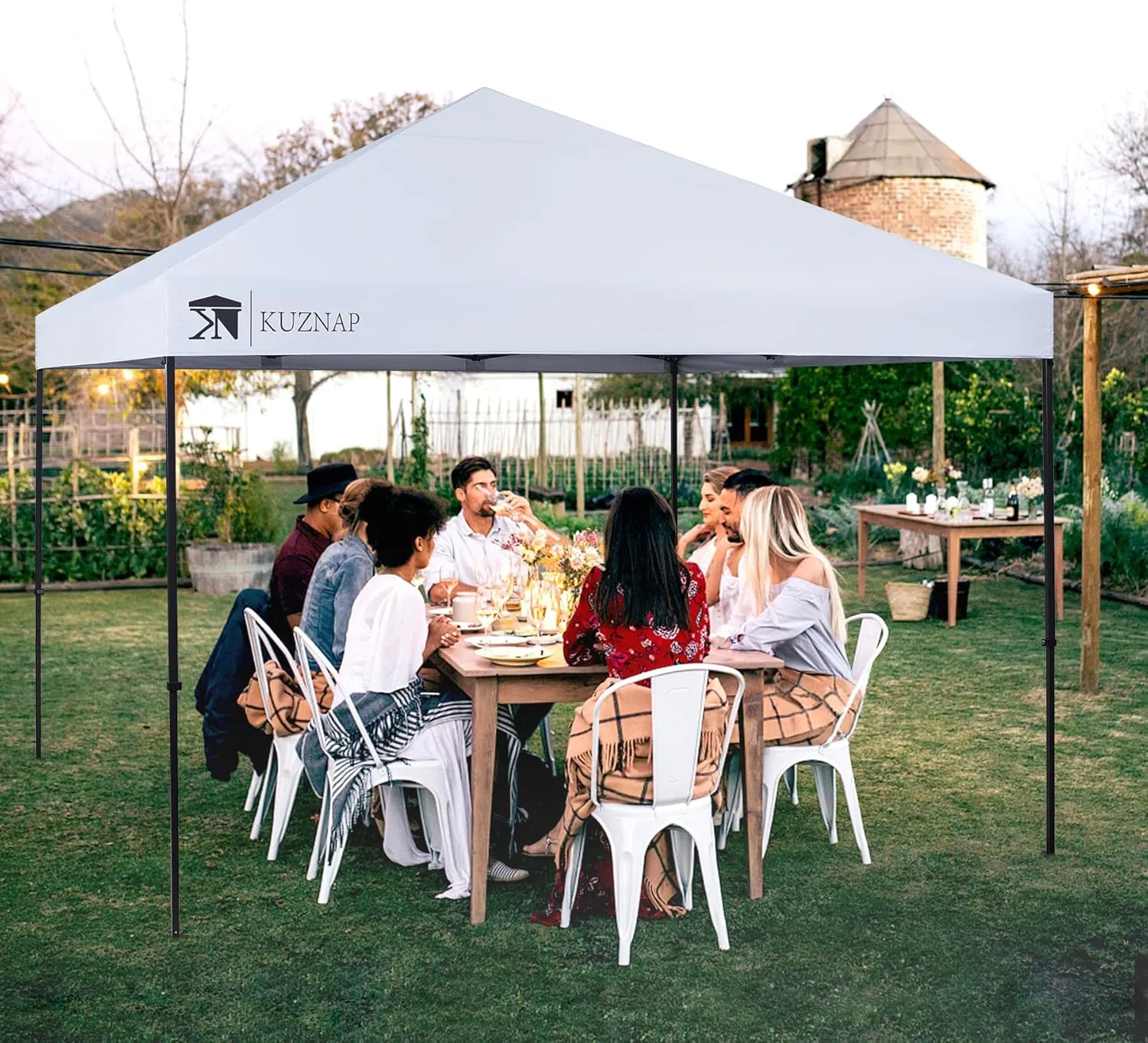 12’x12’ Pop up Canopy Tent Patented EZ Set up Instant Outdoor Canopy with Wheeled Carry Bag Bonus 4 Weight Sandbags, 8 Stakes and 4 Ropes，White