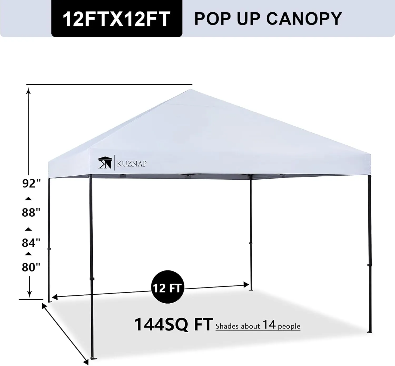 12’x12’ Pop up Canopy Tent Patented EZ Set up Instant Outdoor Canopy with Wheeled Carry Bag Bonus 4 Weight Sandbags, 8 Stakes and 4 Ropes，White