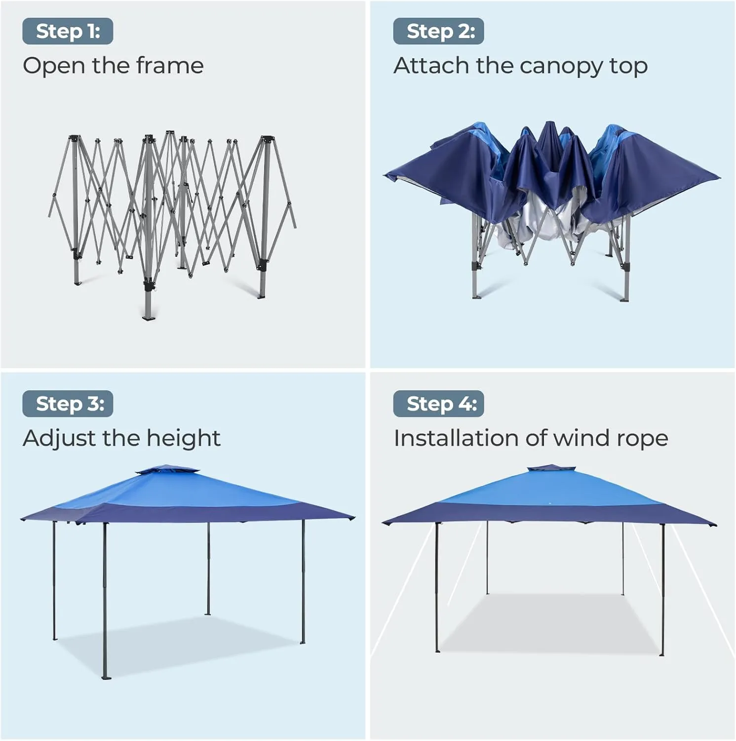 13x13 ft Pop Up Canopy Tent, Easy Up Instant Outdoor Canopy with Vented Top, Straight Legs, Wheeled Carry Bag, 4 Ropes & 8 Stakes - Blue