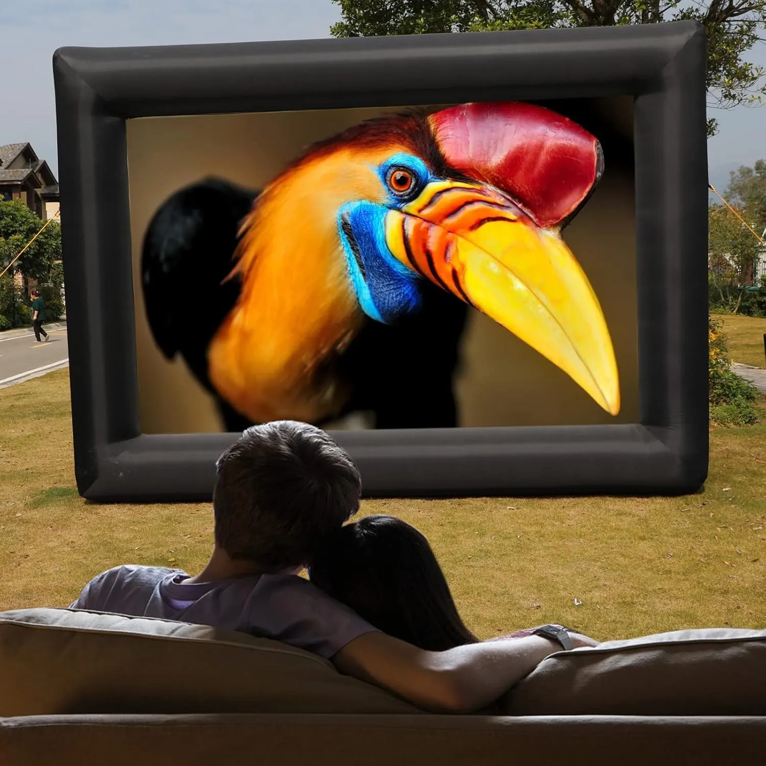 19ft Inflatable Projector Movie Screen for Outside and Indoor Theater Projector Screen，Supports Front and Rear Projection，Includes a Powerful Fan, Strapping, Repair Kit and Storage Bag