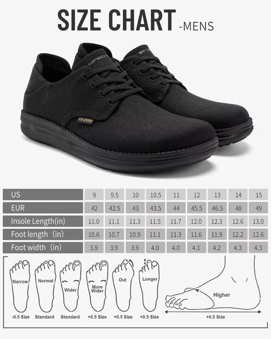 1TAZERO Wide-Shoes for Men - Toe-Box Walking Shoes with Arch Support