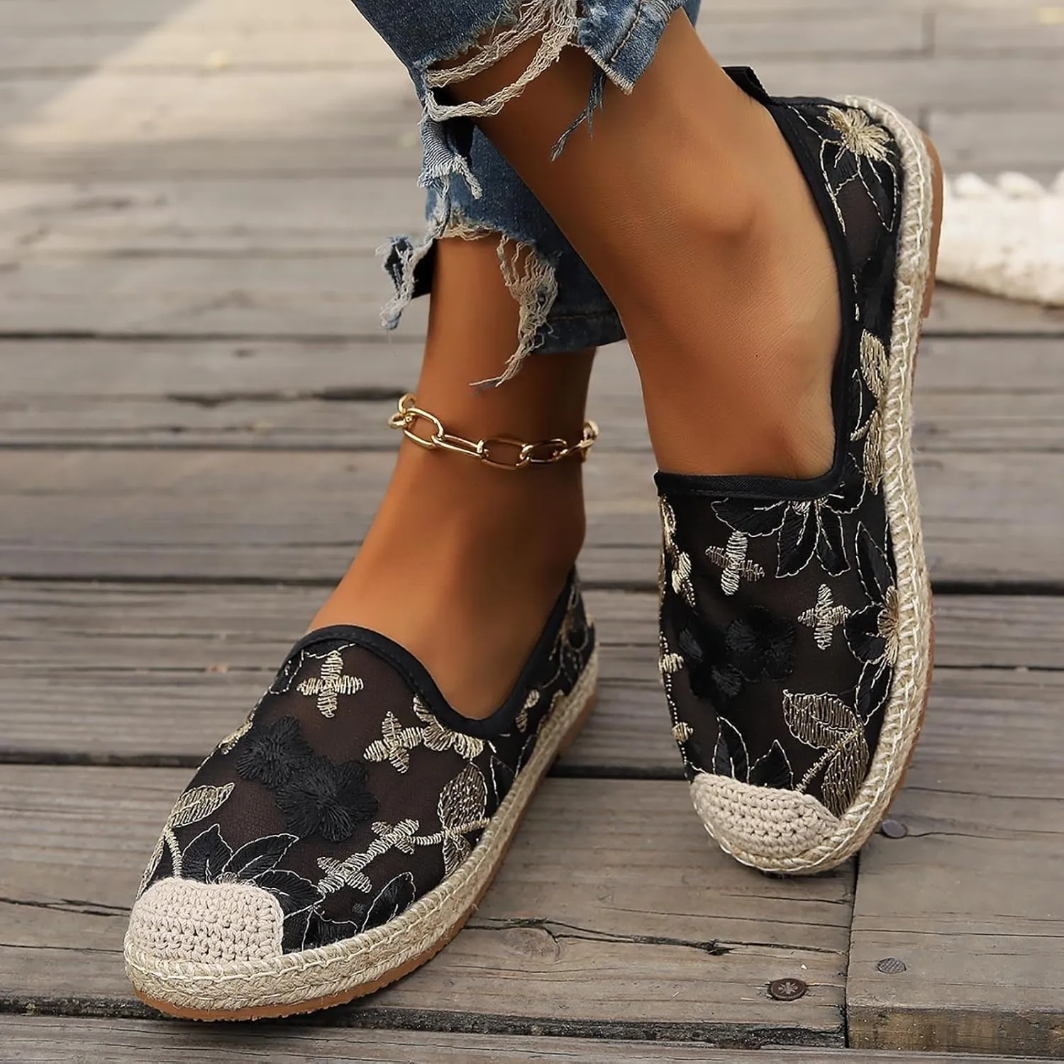 2025 Closed Toe Sandals for Women Summer Walking Cute Flower Embroidery Footwear Slip-on Soft Sole Party Dance Slippper Breathable Comfortable Fashion Spring Dressy Beach Vacation Loafer Shoe