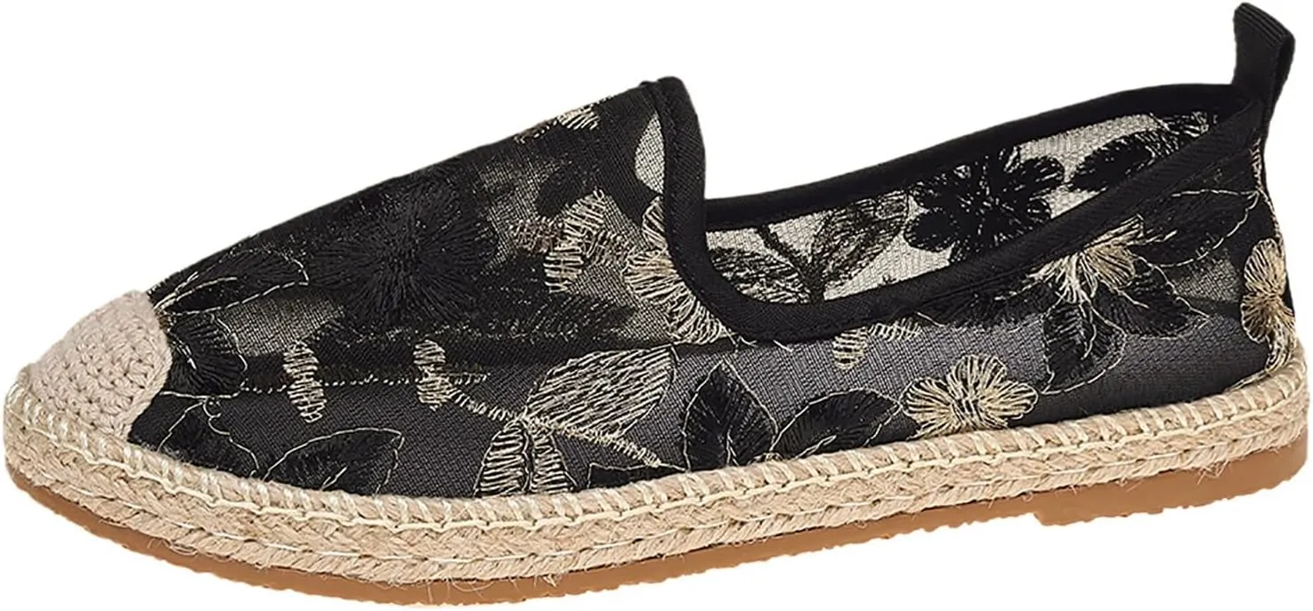 2025 Closed Toe Sandals for Women Summer Walking Cute Flower Embroidery Footwear Slip-on Soft Sole Party Dance Slippper Breathable Comfortable Fashion Spring Dressy Beach Vacation Loafer Shoe