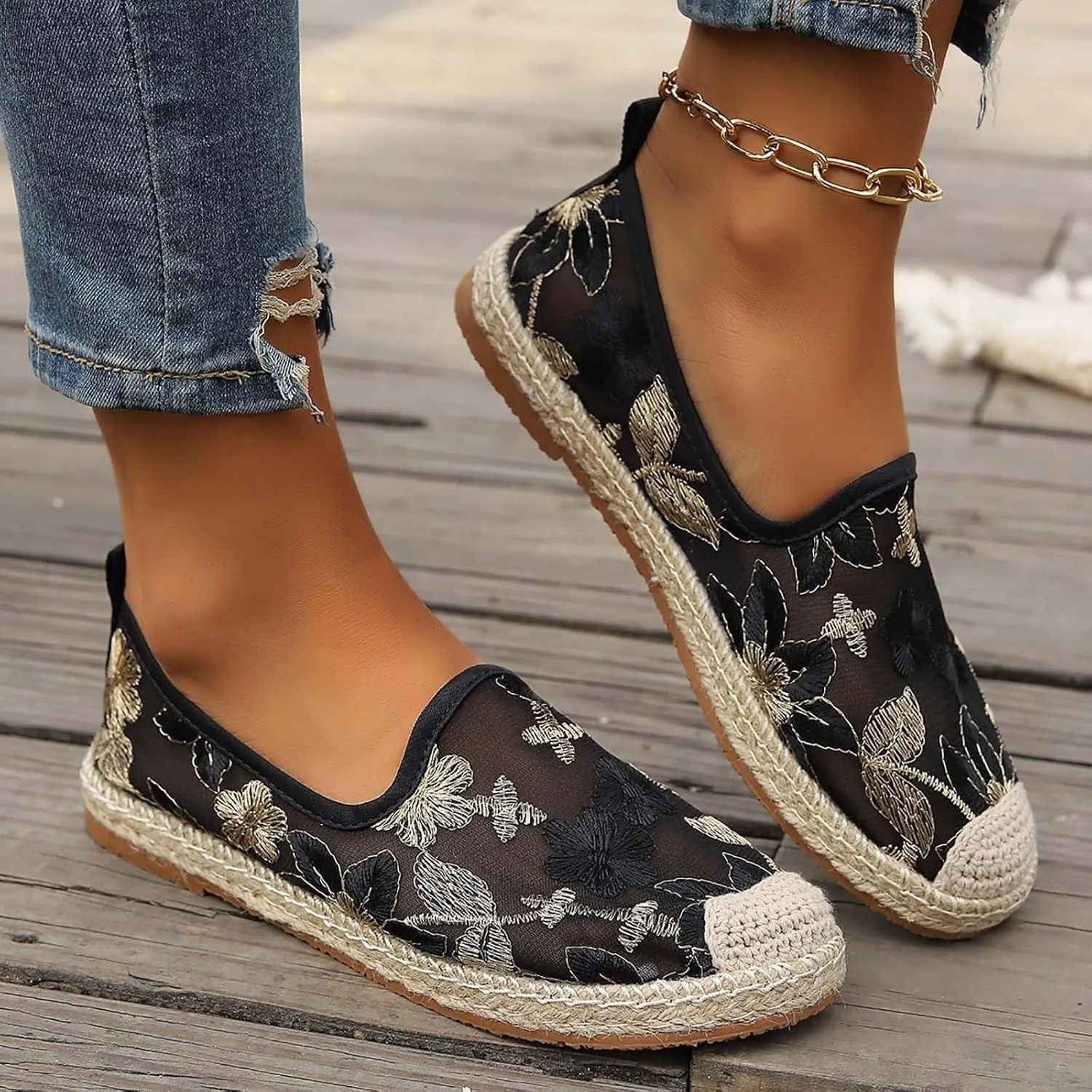 2025 Closed Toe Sandals for Women Summer Walking Cute Flower Embroidery Footwear Slip-on Soft Sole Party Dance Slippper Breathable Comfortable Fashion Spring Dressy Beach Vacation Loafer Shoe