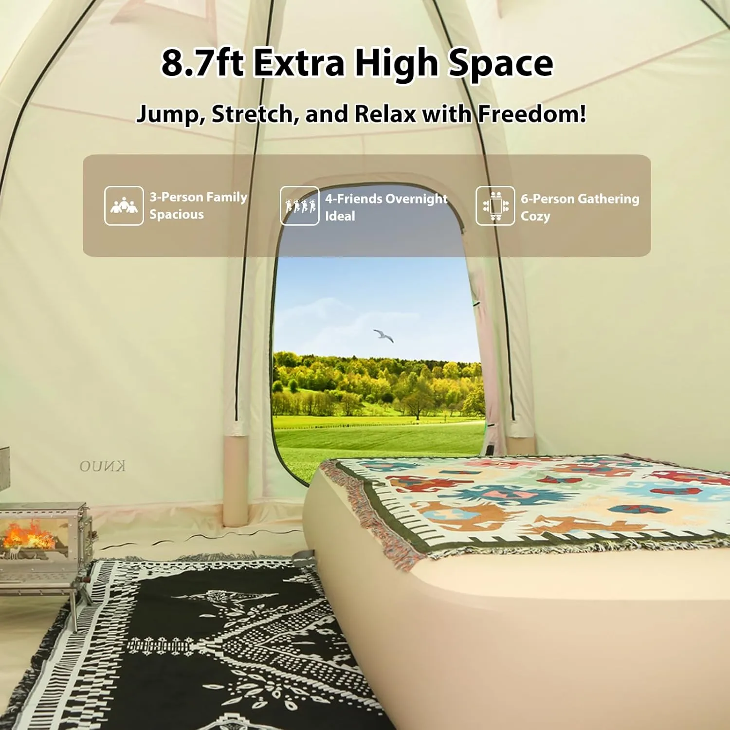 2025 Upgraded 100% Waterproof Inflatable Camping Tent, Large Blow-Up Air Tent, No Assembly Needed Luxury Glamping House, Oxford Fabric