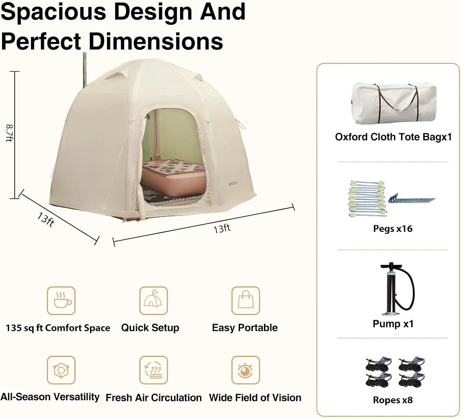 2025 Upgraded 100% Waterproof Inflatable Camping Tent, Large Blow-Up Air Tent, No Assembly Needed Luxury Glamping House, Oxford Fabric