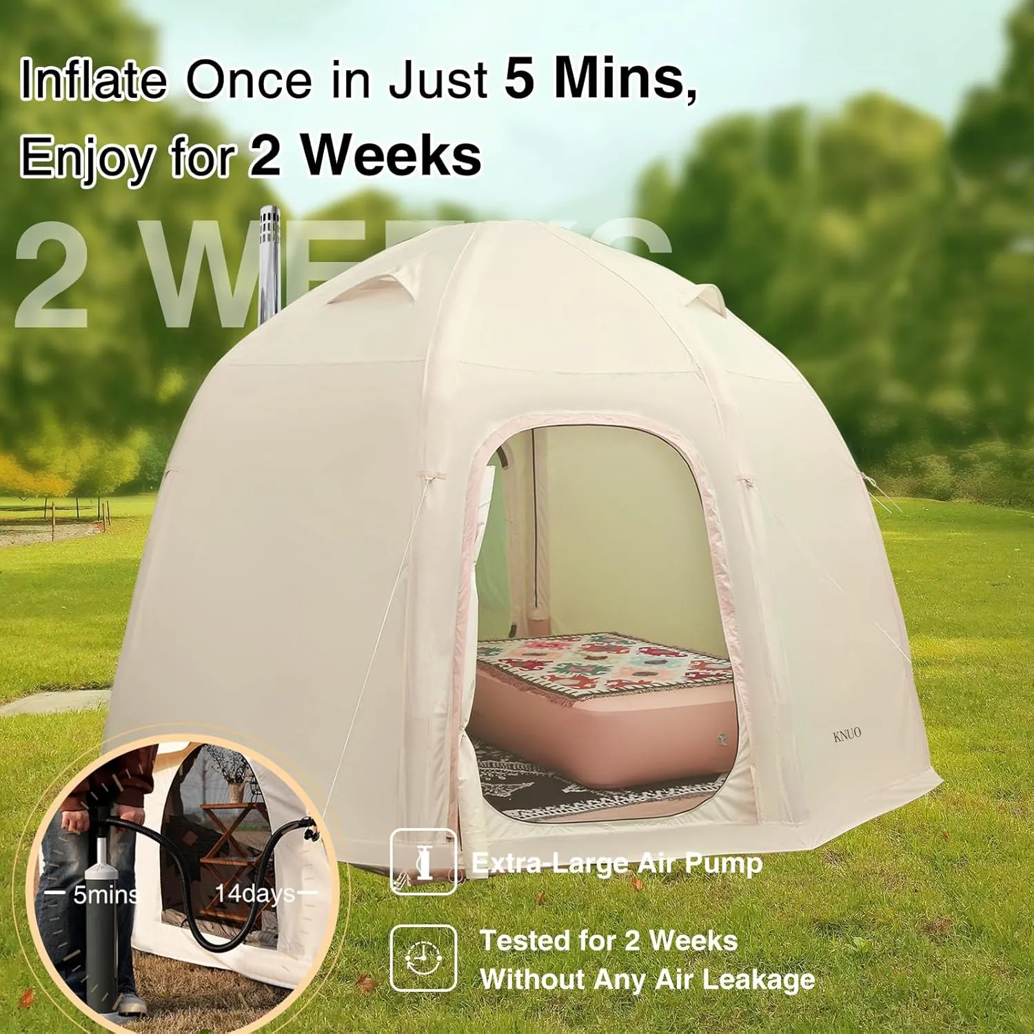 2025 Upgraded 100% Waterproof Inflatable Camping Tent, Large Blow-Up Air Tent, No Assembly Needed Luxury Glamping House, Oxford Fabric
