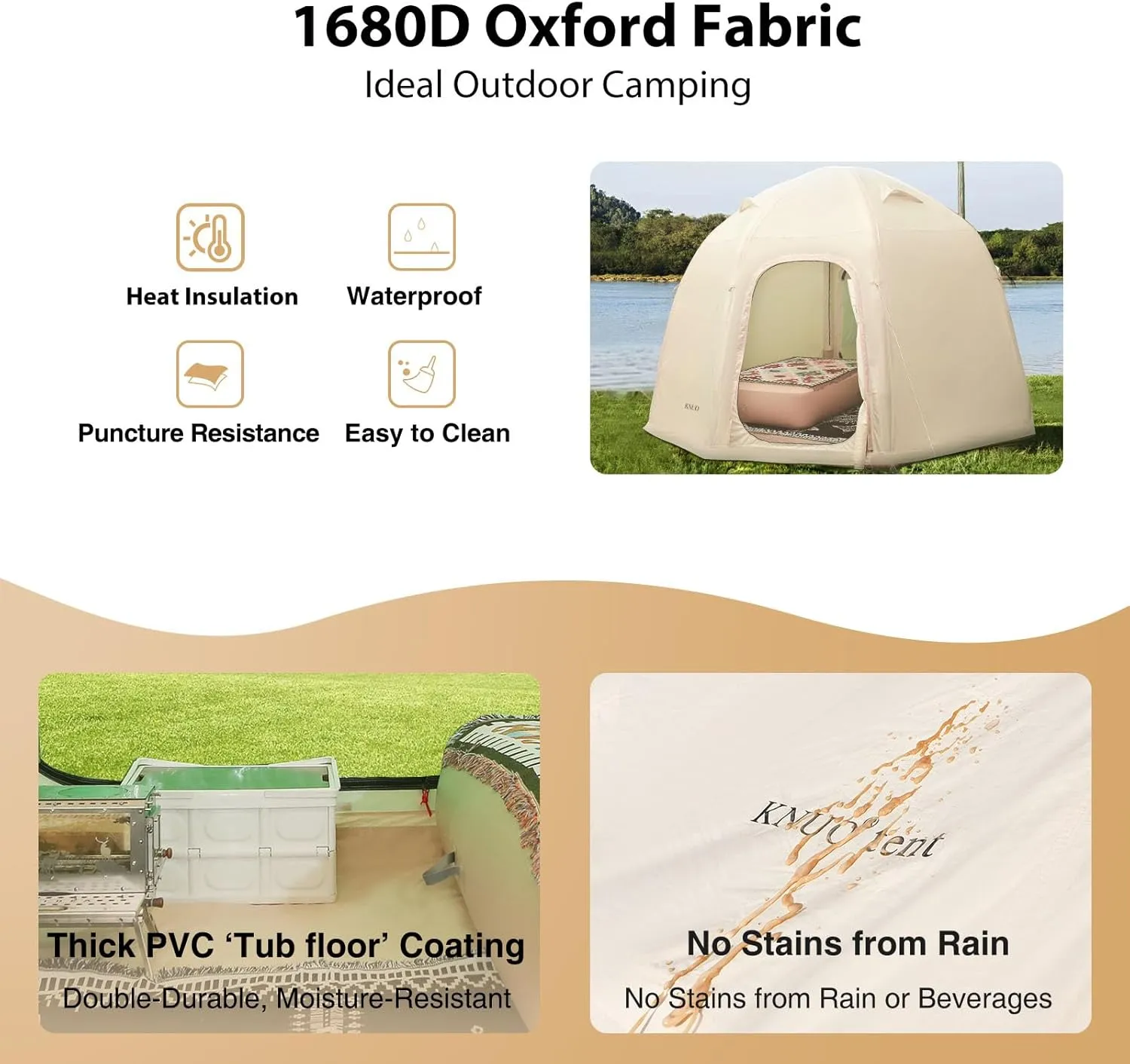 2025 Upgraded 100% Waterproof Inflatable Camping Tent, Large Blow-Up Air Tent, No Assembly Needed Luxury Glamping House, Oxford Fabric