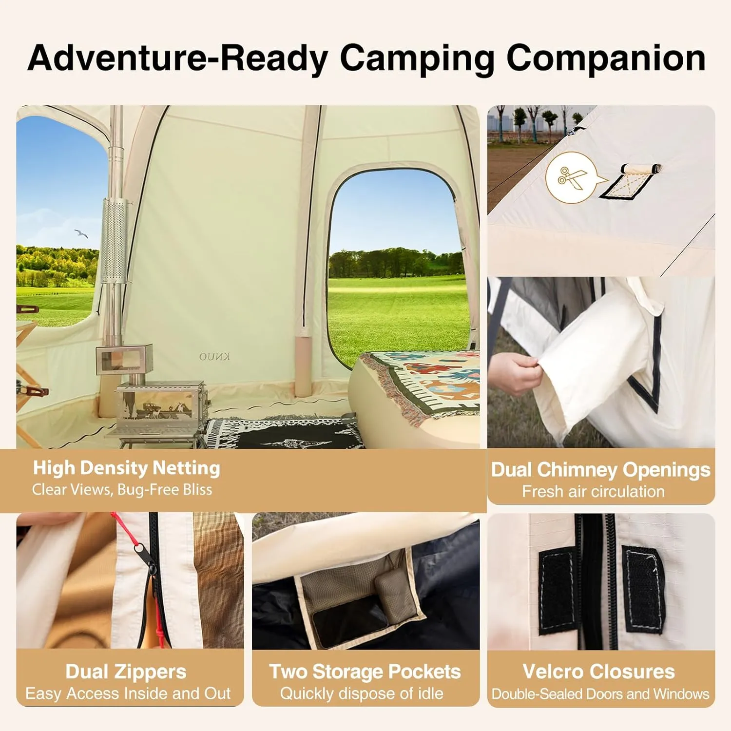 2025 Upgraded 100% Waterproof Inflatable Camping Tent, Large Blow-Up Air Tent, No Assembly Needed Luxury Glamping House, Oxford Fabric