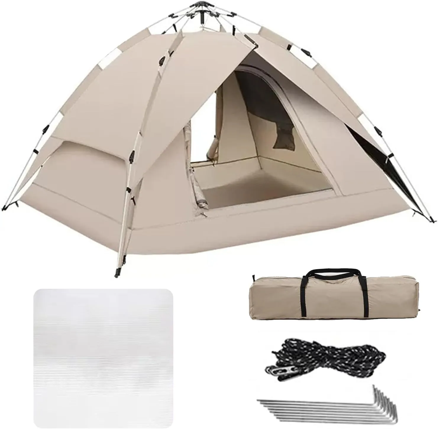 3-4 Person Camping Dome Tent, Pop-Up Camping Tent with Instant Setup, Waterproof,Spacious, Lightweight Portable Backpacking Tent for Outdoor Camping/Hiking(A,Khaki)