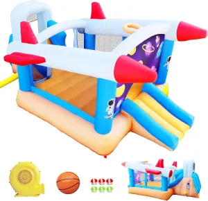 6 in 1 Inflatable Bouncer with Air Blower Basketball Hoops Family Backyard Bouncy Castle Idea for Kids (187 x 122 x 81'') Colorful