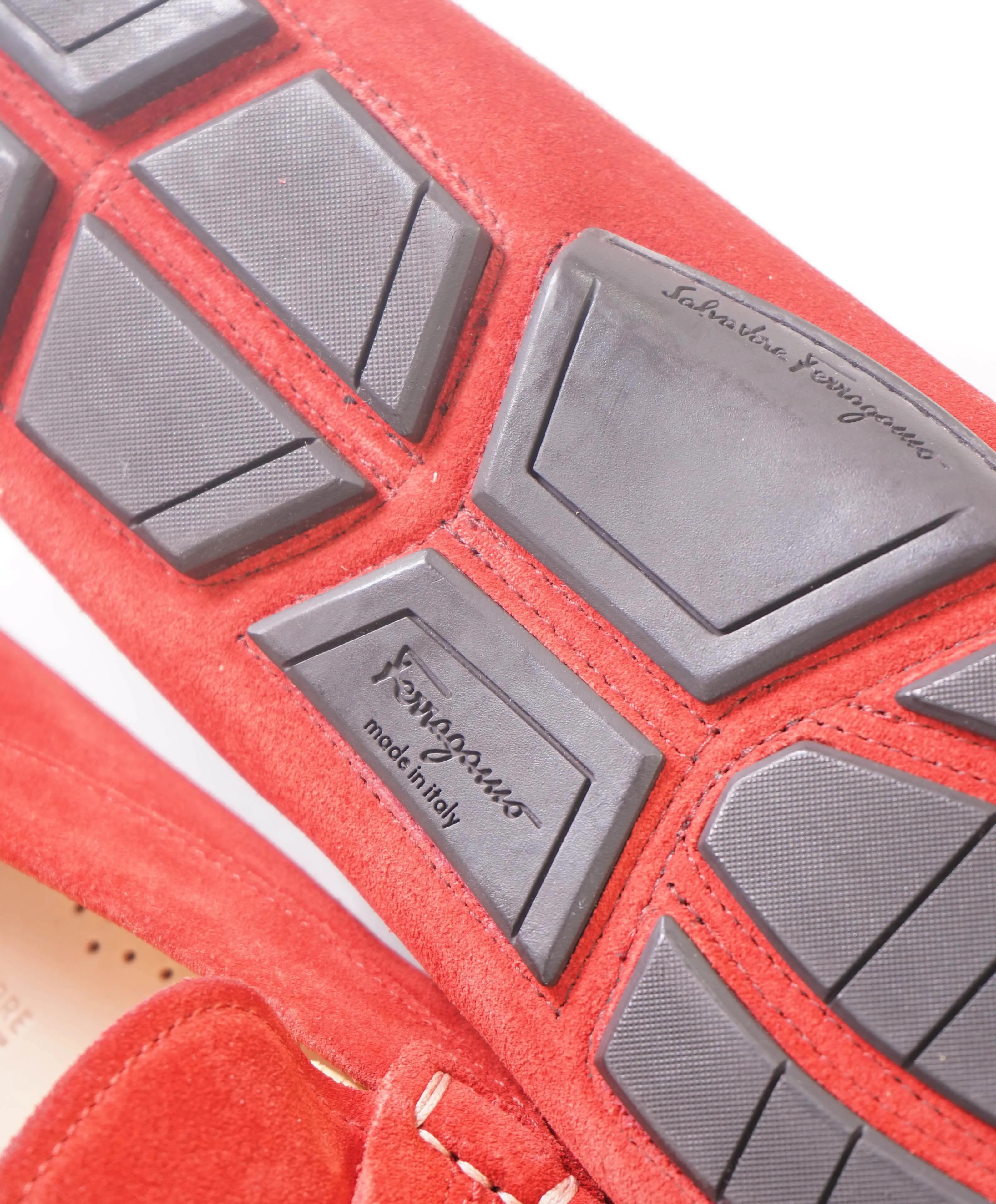 $750 SALVATORE FERRAGAMO - "DUBLO" Red Suede Gancini Loafer- 12