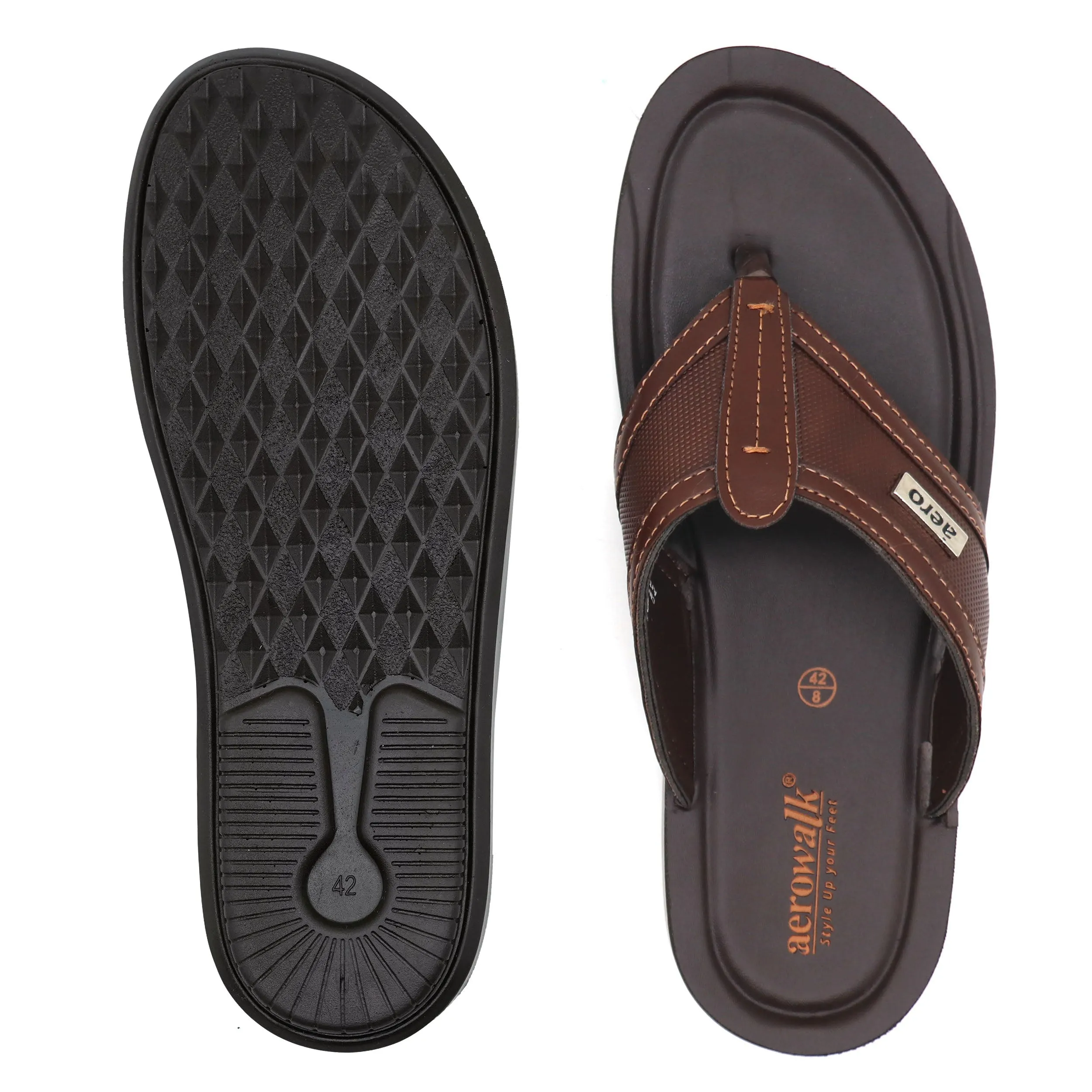 Aerowalk Men Brown Slip-On Sandal (NV21_BROWN)