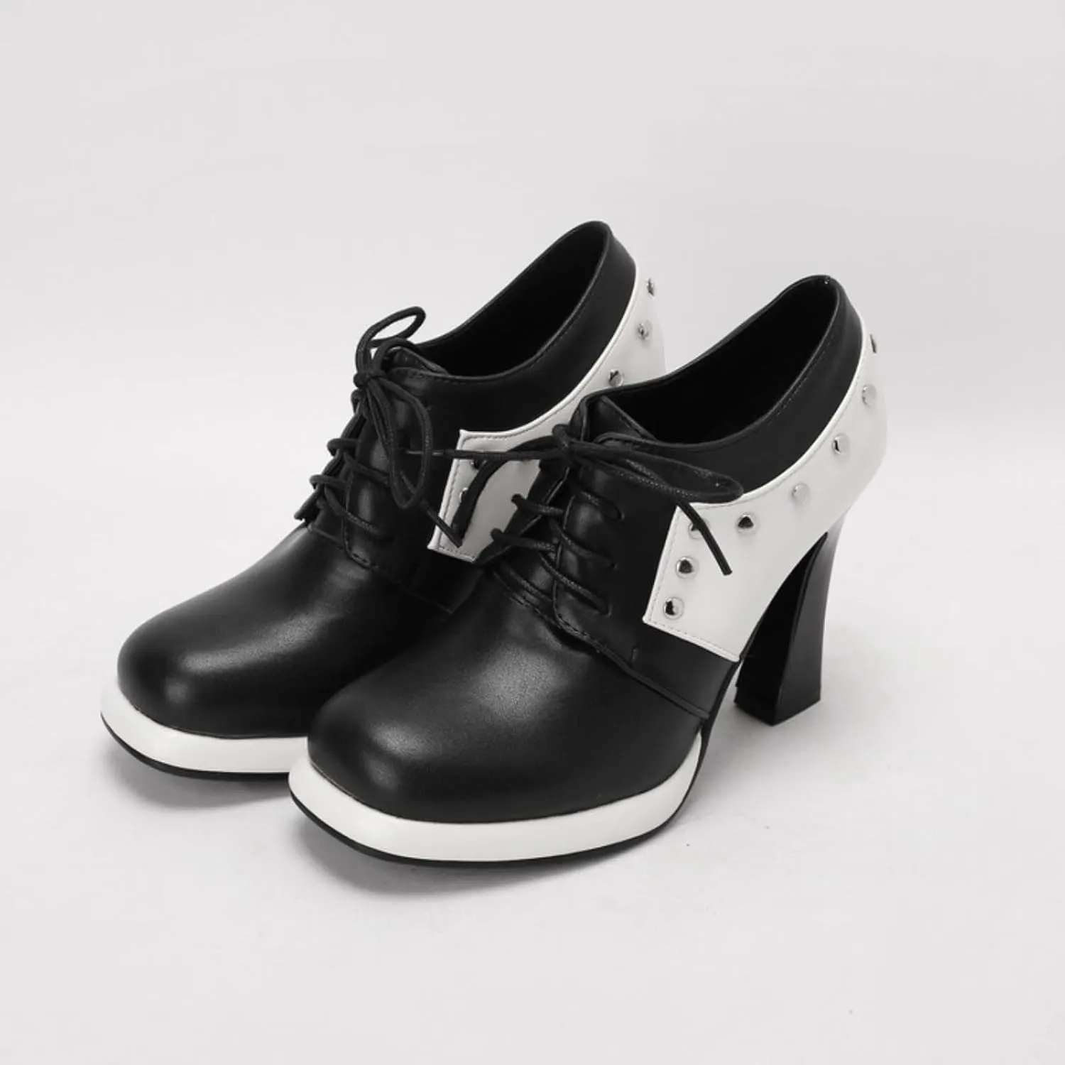 Aflngle Women's Lace-Up Chunky High Heel Mary Jane Shoes Round Closed Toe Low Platform Patchwork Wedding Party Prom Dress Pumps