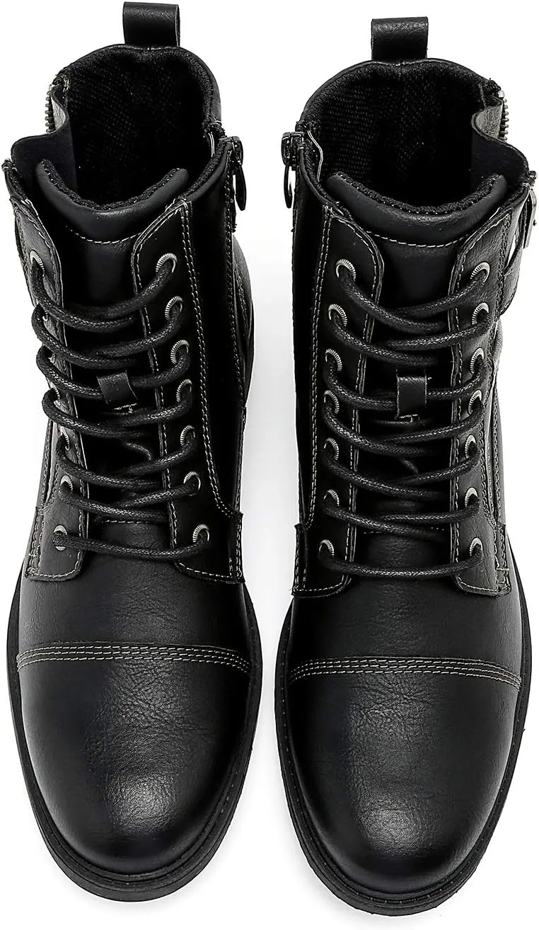 AMAPO Men Oxford Boots, Buckle Dress Boot, Casual Men Boots Lace-Up Side Zipper