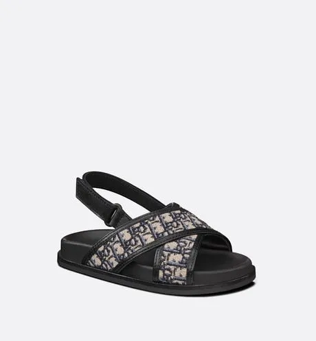 Baby Sandal • Deep Blue Calfskin and Dior Oblique Canvas