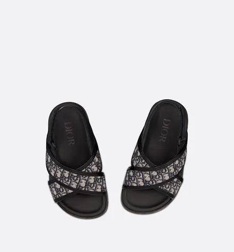 Baby Sandal • Deep Blue Calfskin and Dior Oblique Canvas