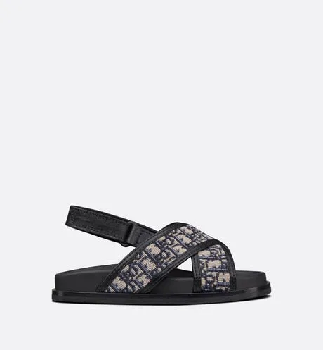 Baby Sandal • Deep Blue Calfskin and Dior Oblique Canvas