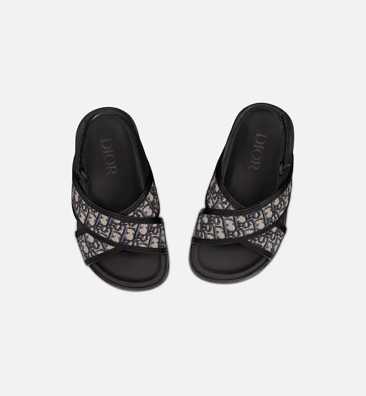 Baby Sandal • Deep Blue Calfskin and Dior Oblique Canvas