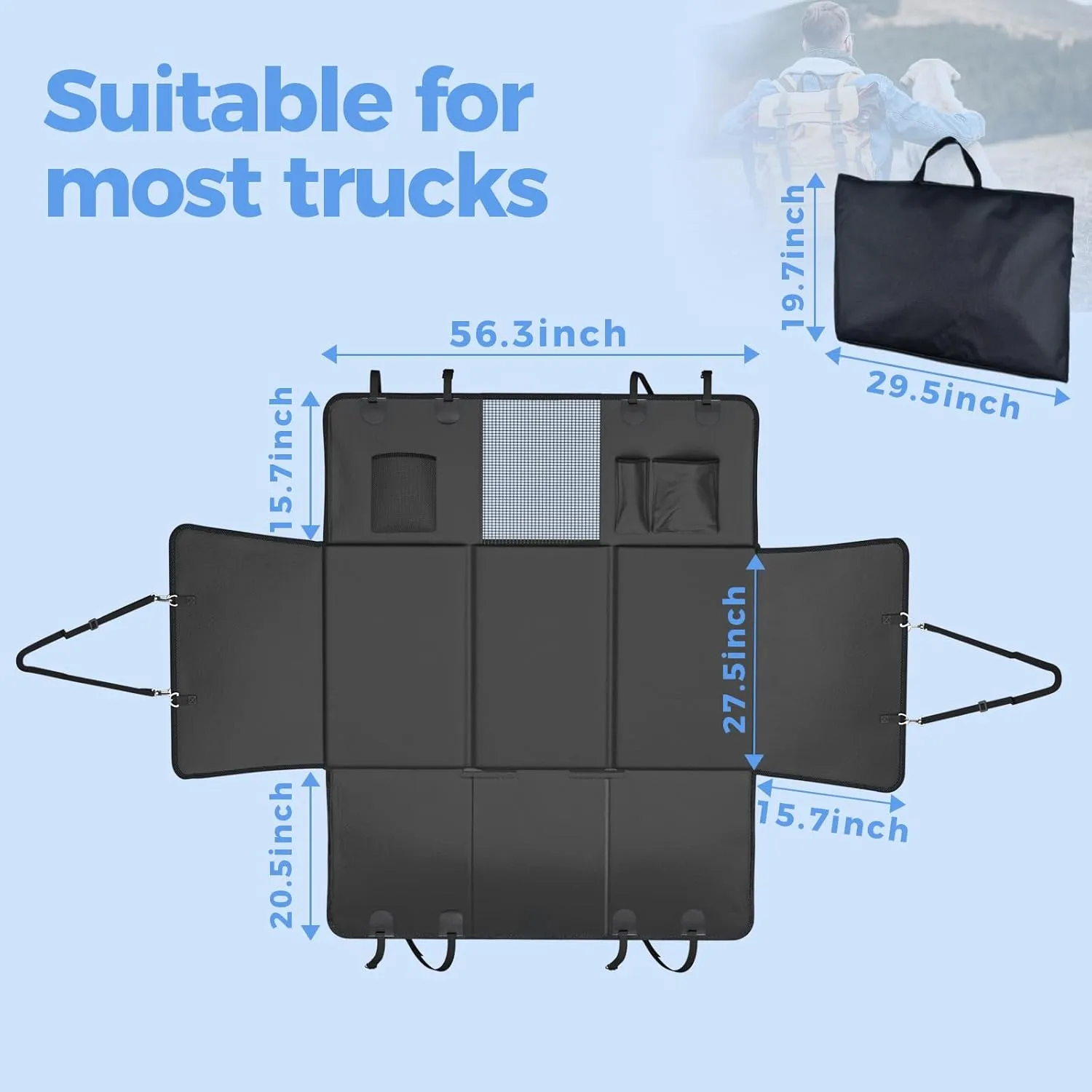 Back Seat Extender for Dogs, Hard Bottom Dog Car Seat Cover for Truck Back Seat, Dog Hammock for Car, Upgraded PU Leather Material, Larger Space, Black