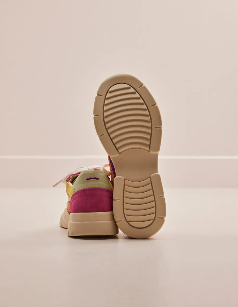 Baskets basses Laura - Suède et mesh citron beige rose