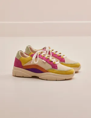Baskets basses Laura - Suède et mesh citron beige rose