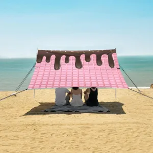 Beach Shade Tent with UPF50  UV Protection,Chocolate Glaze on Pink Waffle Lightweight Camping Sun Shelter for Outdoor,Camping Trips, Fishing, Backyard,Picnics,Easy Set Up and Carry 9x10.5 FT