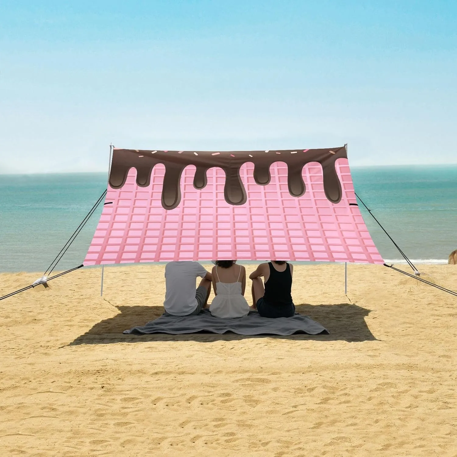Beach Shade Tent with UPF50  UV Protection,Chocolate Glaze on Pink Waffle Lightweight Camping Sun Shelter for Outdoor,Camping Trips, Fishing, Backyard,Picnics,Easy Set Up and Carry 9x10.5 FT