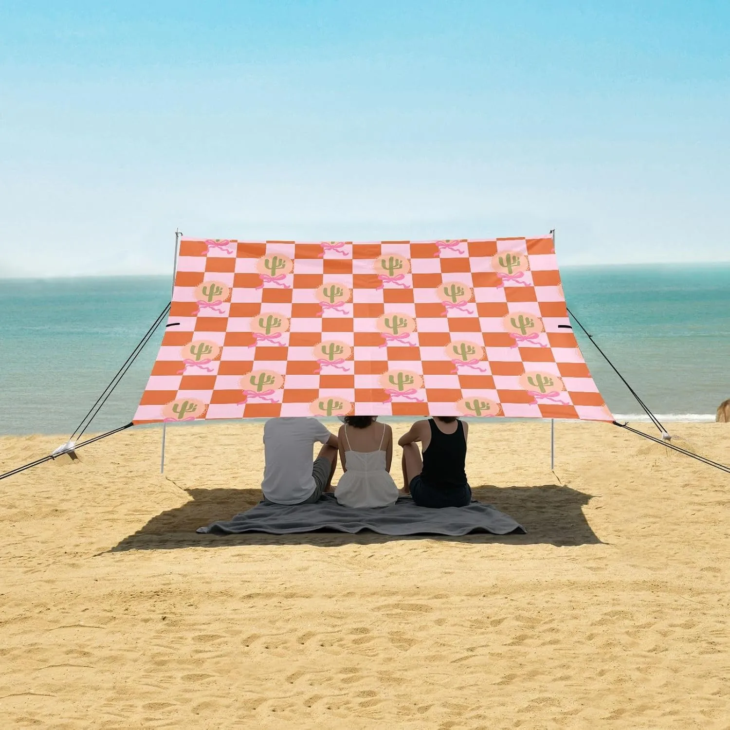 Beach Shade Tent with UPF50  UV Protection,Desert Cactus and Bows Lightweight Camping Sun Shelter for Outdoor,Camping Trips, Fishing, Backyard,Picnics,Easy Set Up and Carry 9x10.5 FT