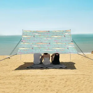 Beach Shade Tent with UPF50  UV Protection,Hand Drawn Pastel Fishes Lightweight Camping Sun Shelter for Outdoor,Camping Trips, Fishing, Backyard,Picnics,Easy Set Up and Carry 9x10.5 FT