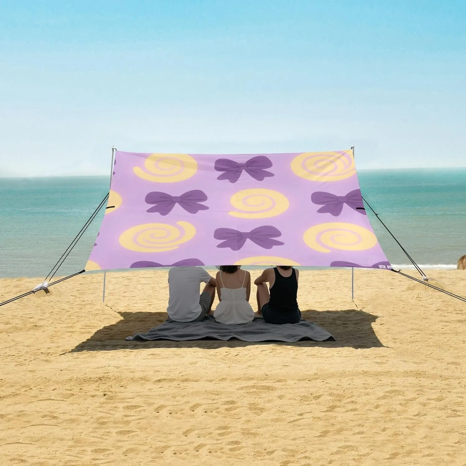 Beach Shade Tent with UPF50  UV Protection,Purple Bows Yellow Swirl Lightweight Camping Sun Shelter for Outdoor,Camping Trips, Fishing, Backyard,Picnics,Easy Set Up and Carry 9x10.5 FT
