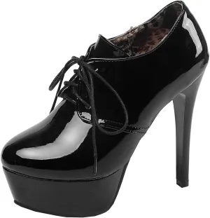 BEAUPAS Women's Patent Stiletto High Heels Lace Up Platform Pumps Oxford Booties Shoes