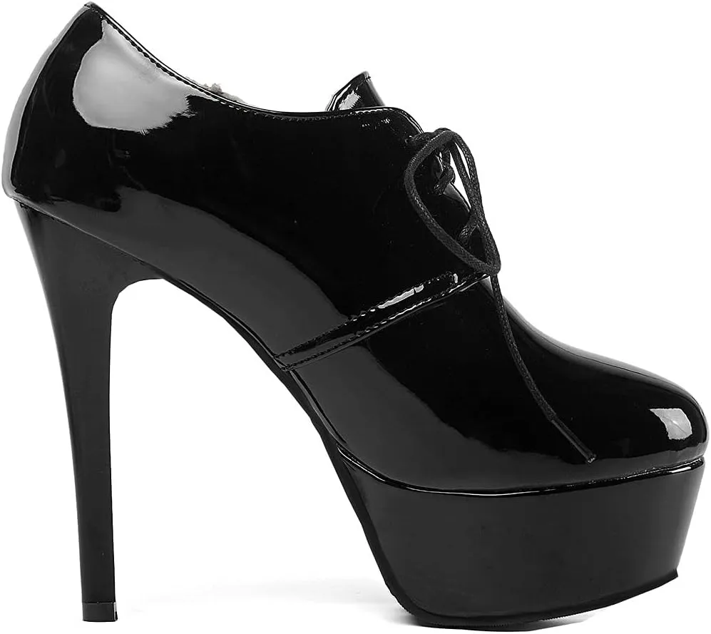 BEAUPAS Women's Patent Stiletto High Heels Lace Up Platform Pumps Oxford Booties Shoes