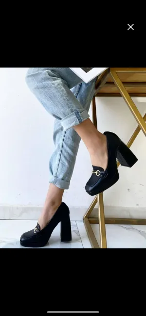 Black & Gold Loafer Pumps