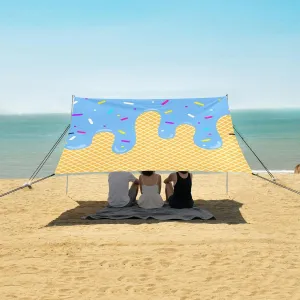 Blue Ice Cream Beach Camping Tent Sun Shelter for Whole Family, Beach Shade Canopy with UPF50  UV Protection,Easy Set Up and Carry,Outdoor Shade for Trips, Fishing, Backyard Fun Picnics