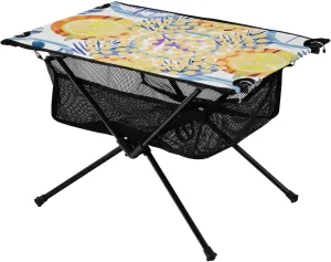 Bolaz Outdoor Folding Portable Picnic Camping Table-Golden and Blue Circles,Storage Mesh for Camping Gear Accessories, Hiking, Mountaineering, Outdoor Travel