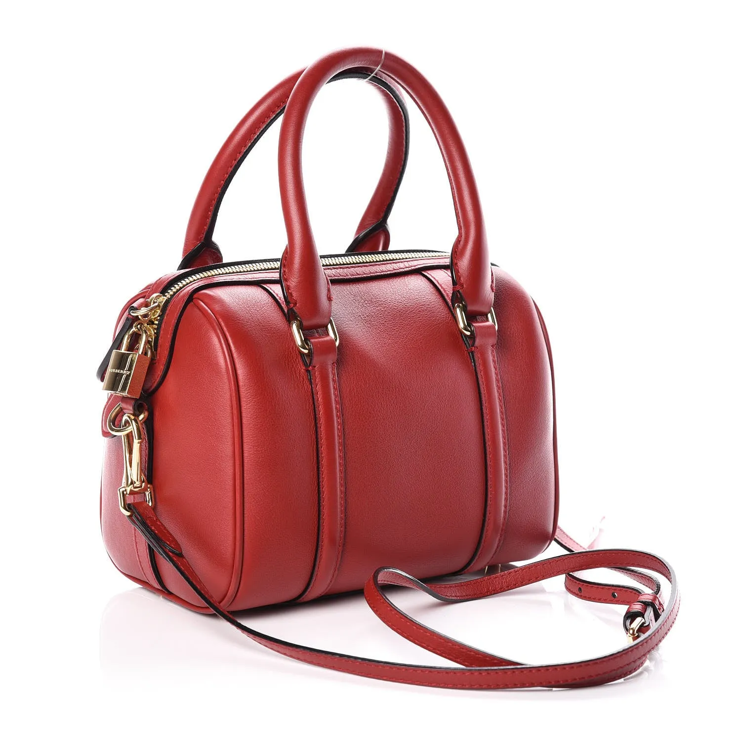 Burberry Small Alchester Boston Leather Handbag - Parade Red