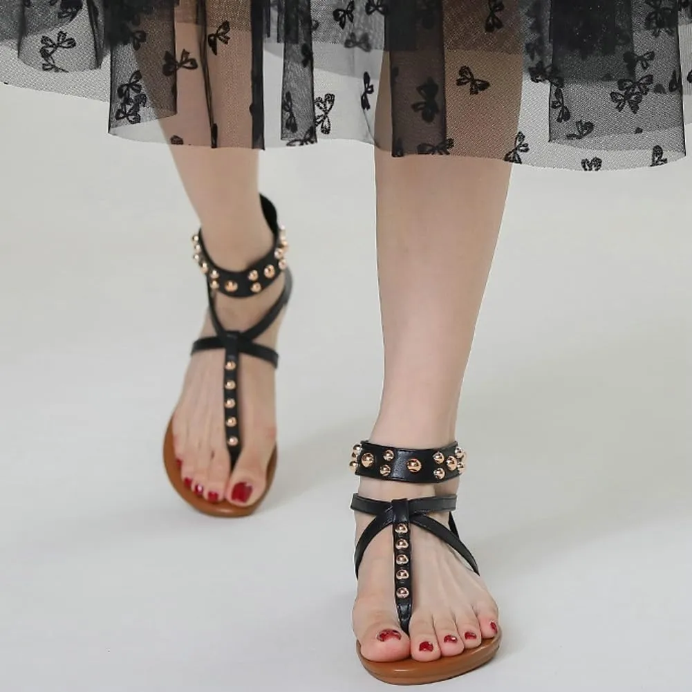 Caistre Women’s Rivet Flat Sandal Summer Fashion Studded Dress Shoes Arch Support Comfortable Walking Sandals