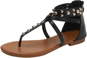 Caistre Women’s Rivet Flat Sandal Summer Fashion Studded Dress Shoes Arch Support Comfortable Walking Sandals