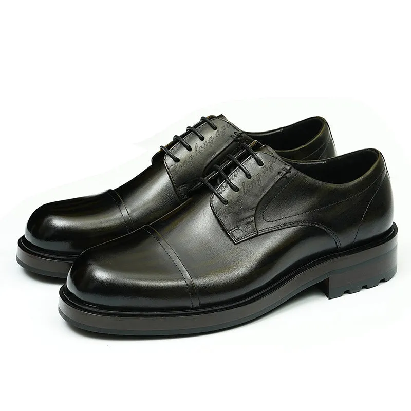 Calf Leather Derby Shoes for Men Double Stitching