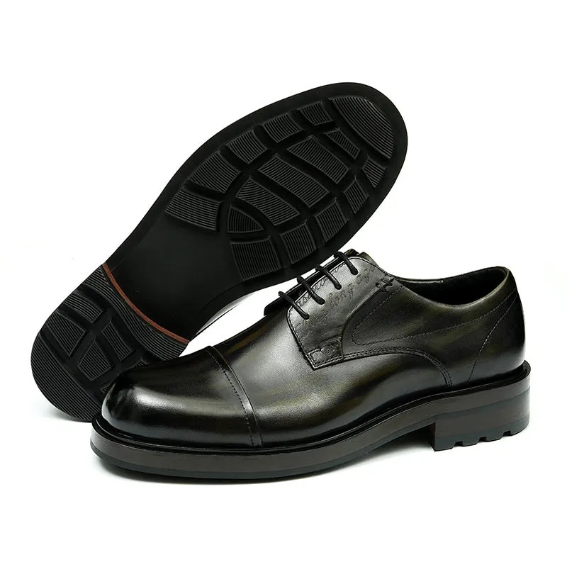 Calf Leather Derby Shoes for Men Double Stitching