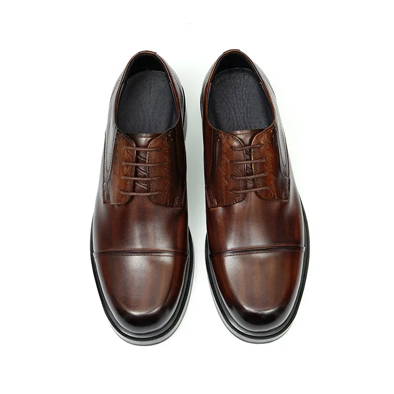 Calf Leather Derby Shoes for Men Double Stitching